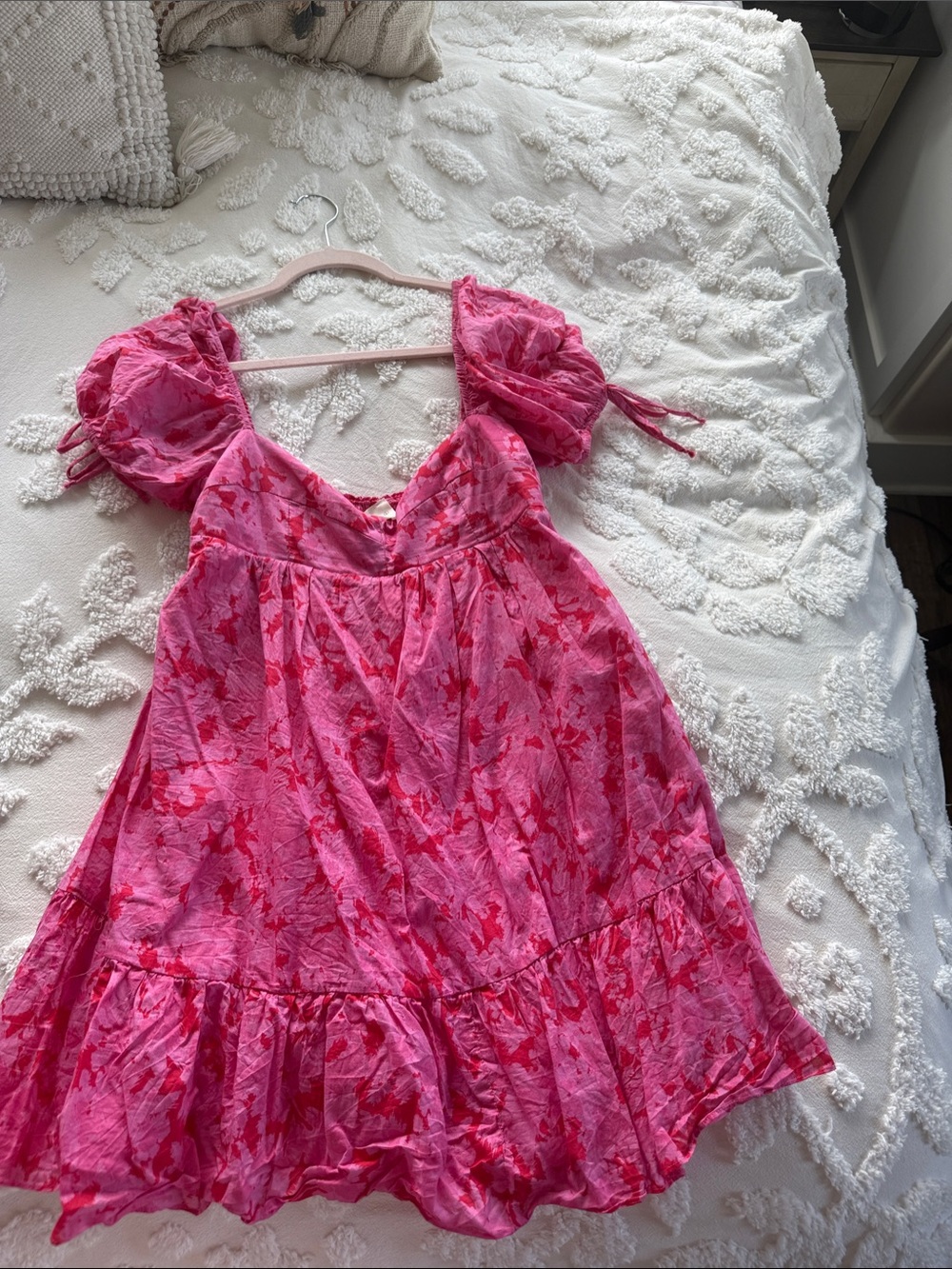 The Impeccable Pig Hot Pink Floral Puff-Sleeve Mini Dress